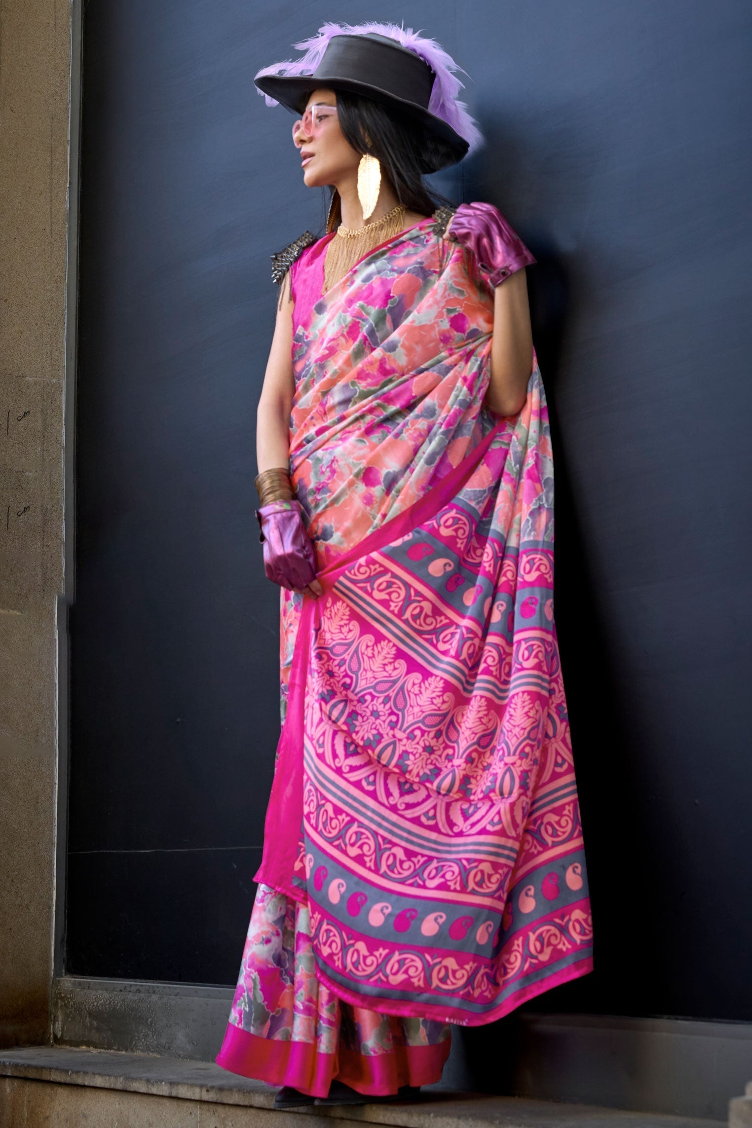 Pink Printed Crepe Saree-ZB133001_1