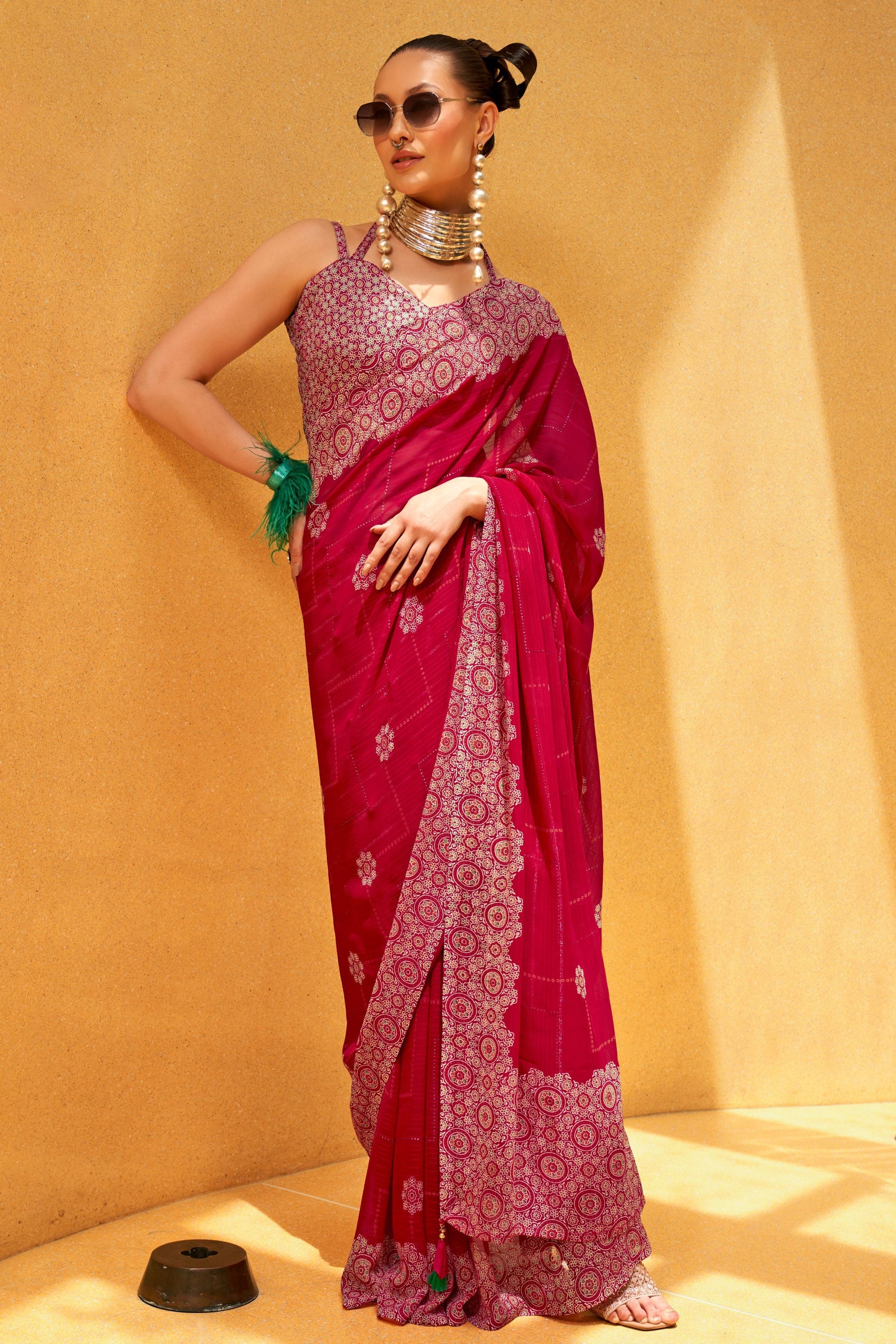 Pink Printed Georgette Saree-ZB133175_1_SareeButa.com
