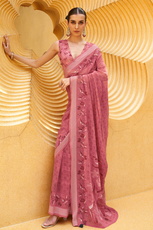 Pink Printed Georgette Saree-ZB133178_1_SareeButa.com