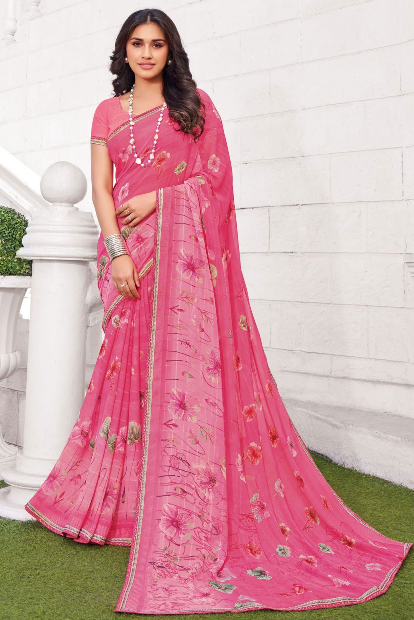 Pink Printed Georgette Saree-ZB133242_1_SareeButa.com