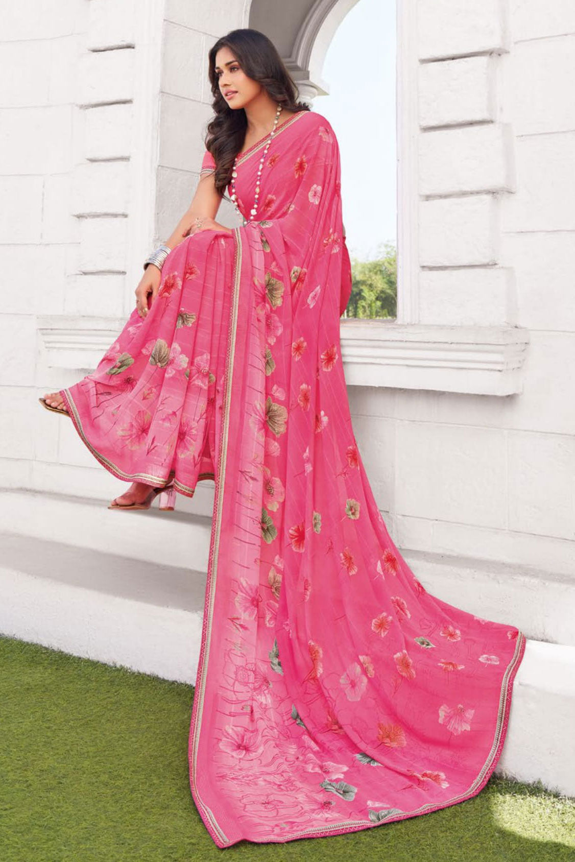 Pink Printed Georgette Saree-ZB133242_2_SareeButa.com