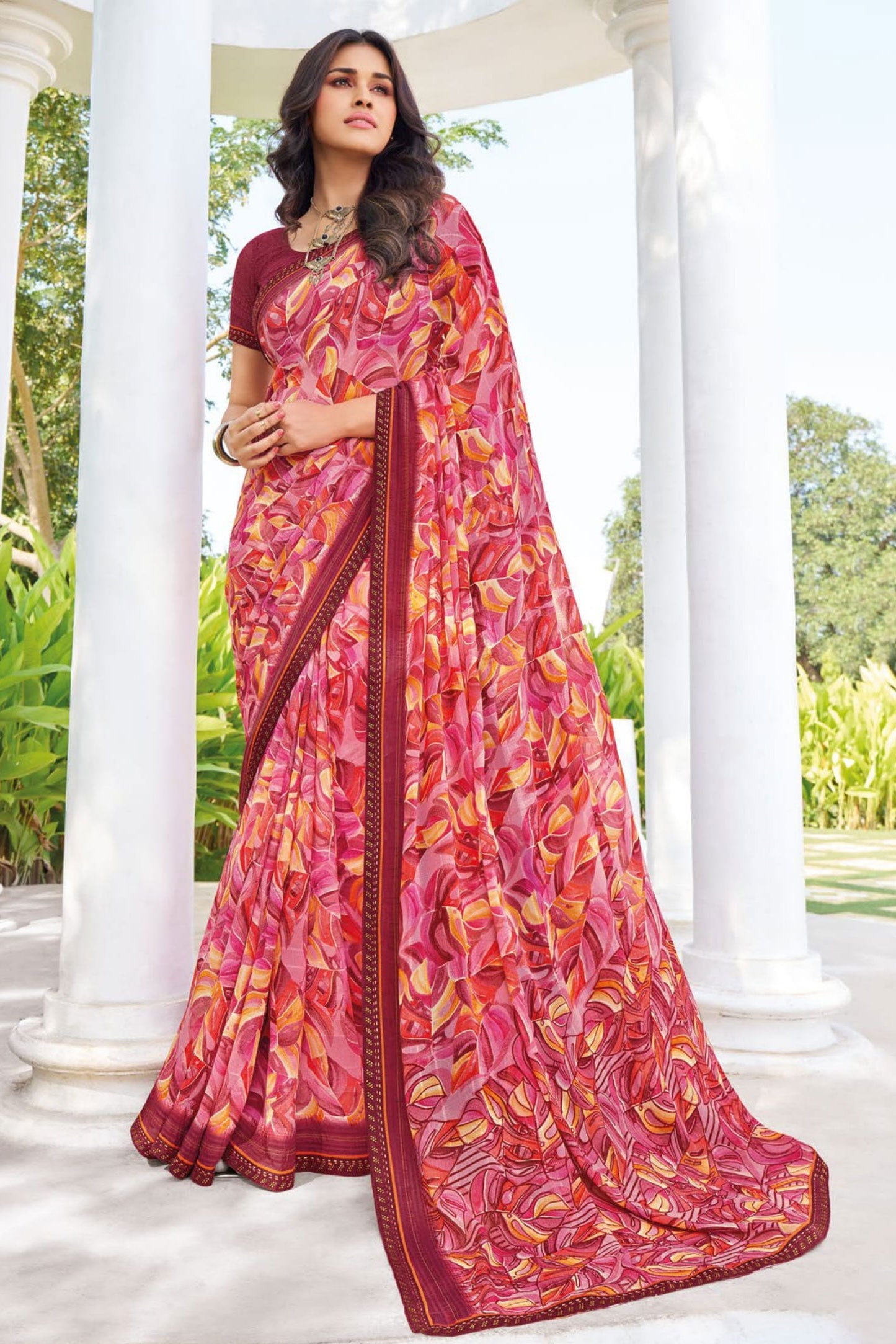 Pink Printed Georgette Saree-ZB133246_1_SareeButa.com