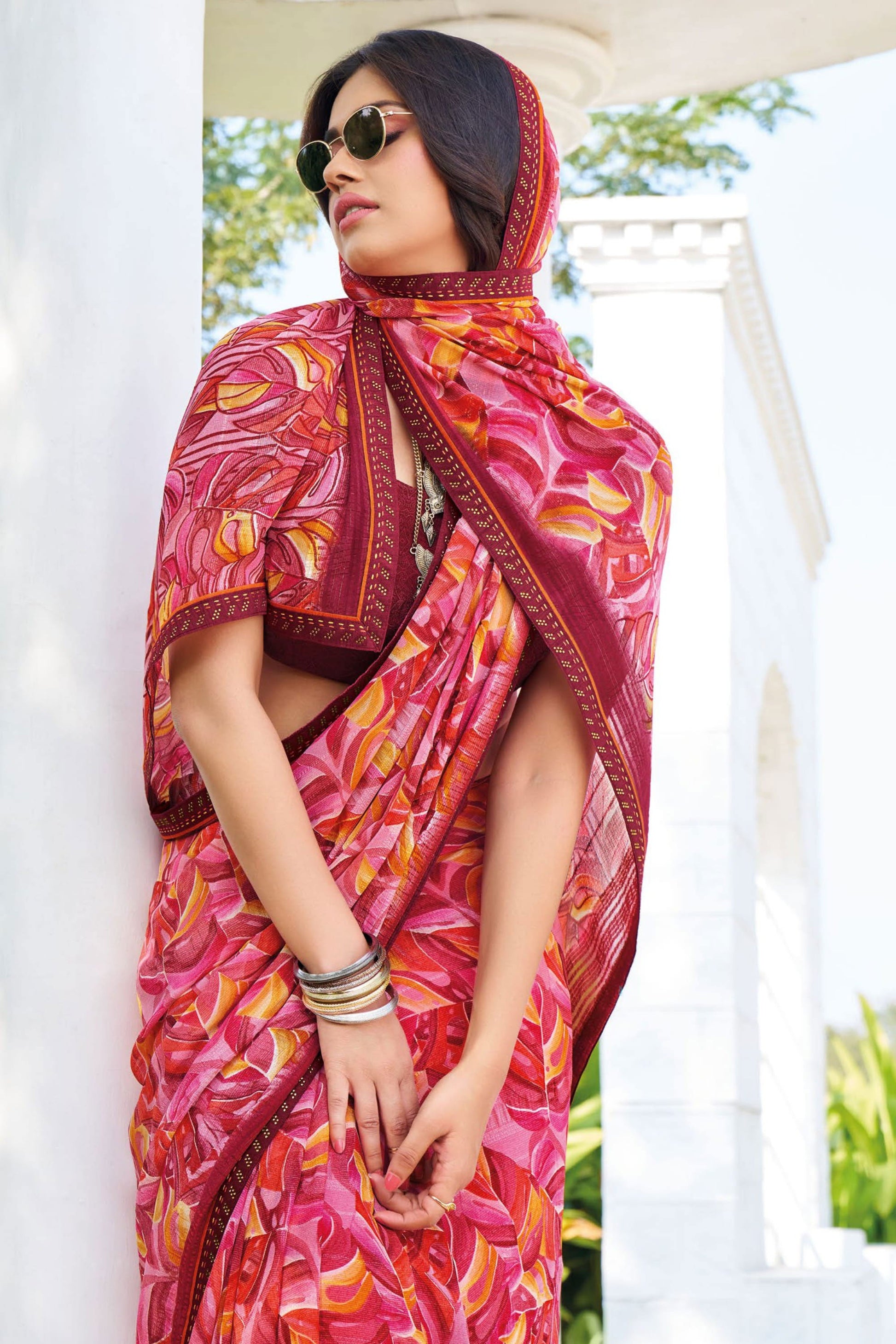 Pink Printed Georgette Saree-ZB133246_2_SareeButa.com