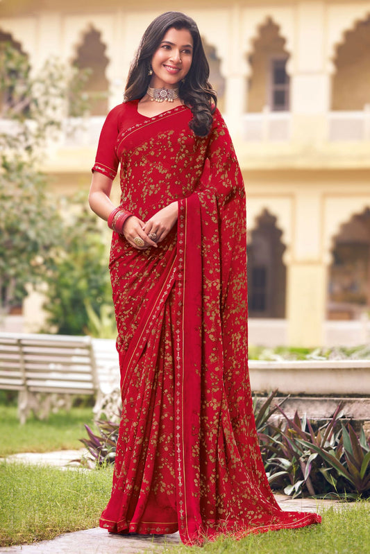 Pink Printed Georgette Saree-ZB133249_1_SareeButa.com