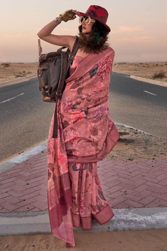 pink-printed-linen-saree-zb131739_1_SareeButa.com