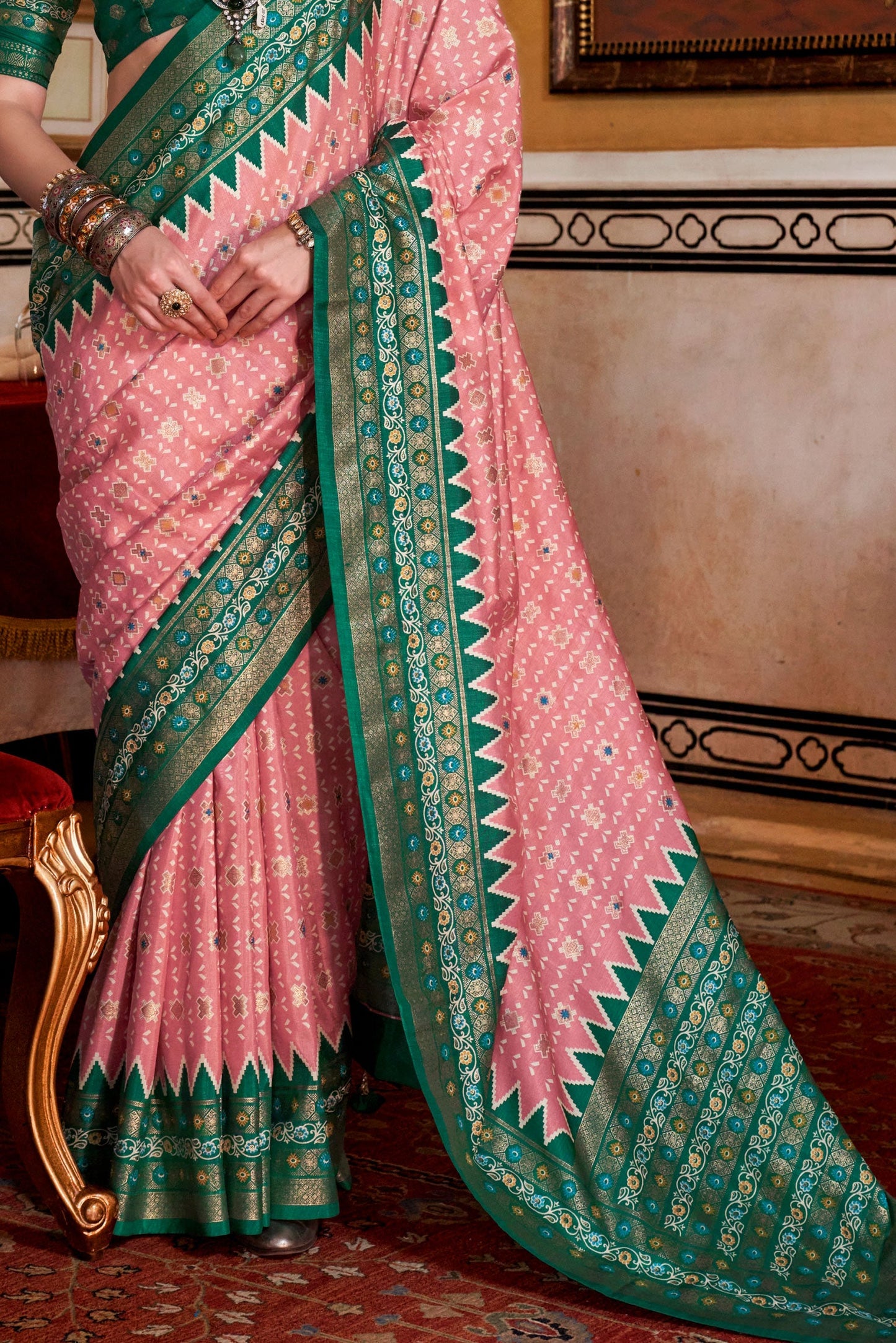 Pink Printed Patola Silk Saree-ZB133153_3_SareeButa.com