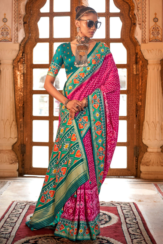 Pink Printed Silk Patola Saree-ZB133144_1_SareeButa.com