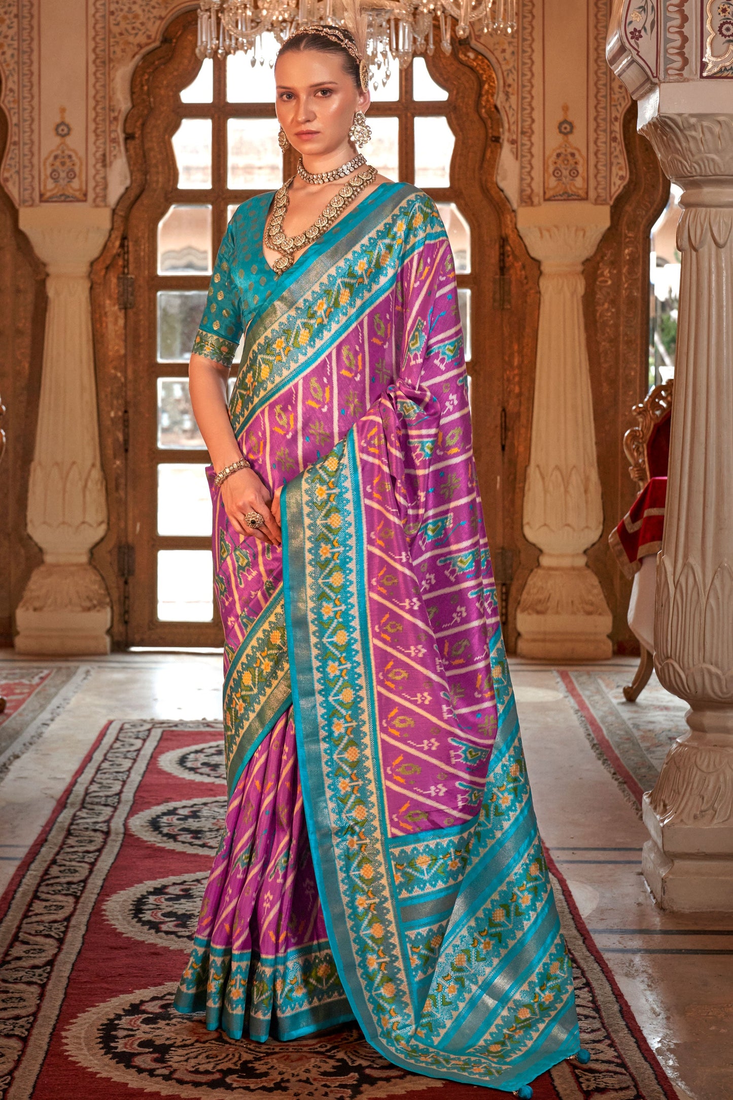 Pink Printed Silk Patola Saree-ZB133147_1_SareeButa.com