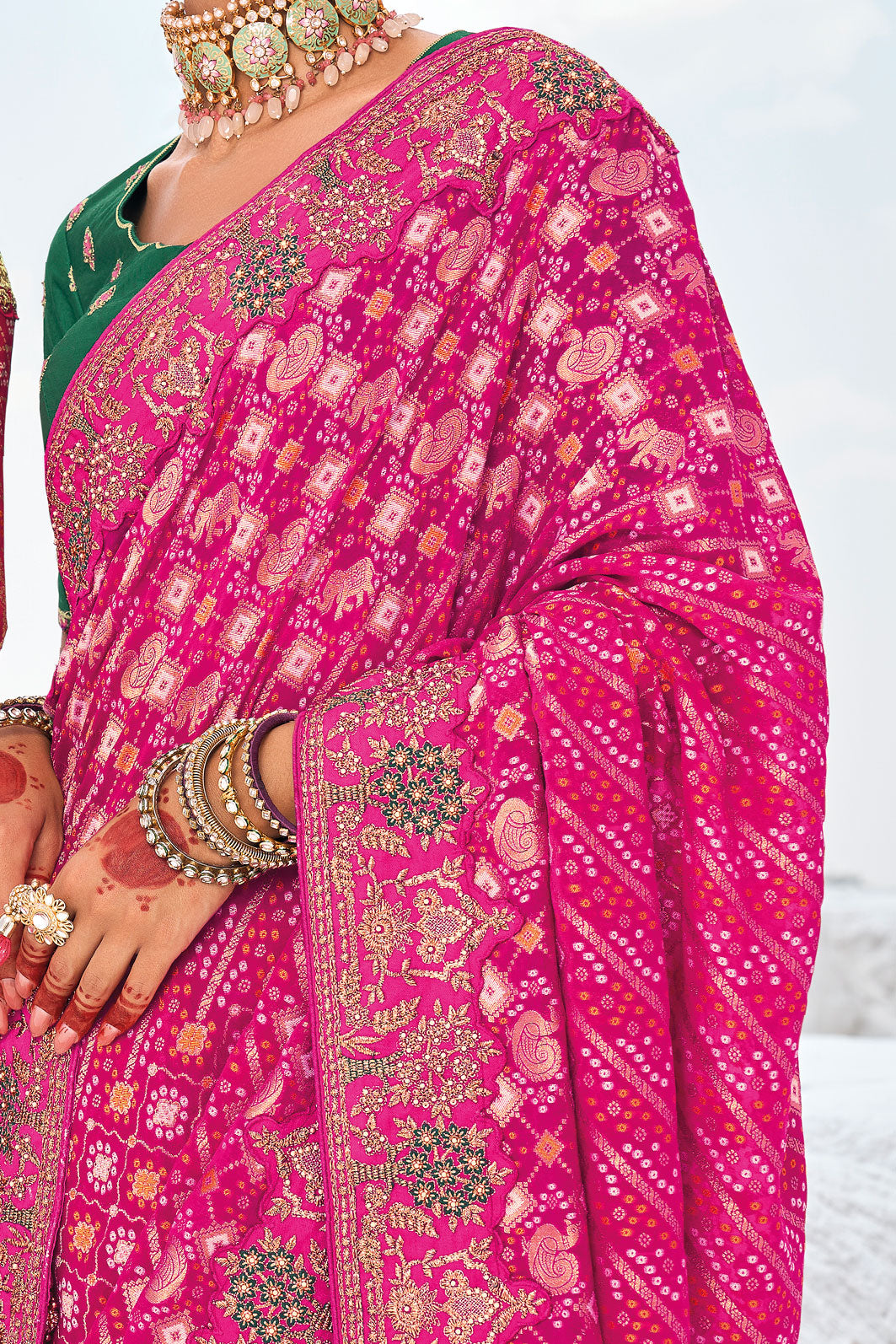 Pink Pure Georgette Patola Bandhani Fusion Saree-ZB133228_4_SareeButa.com