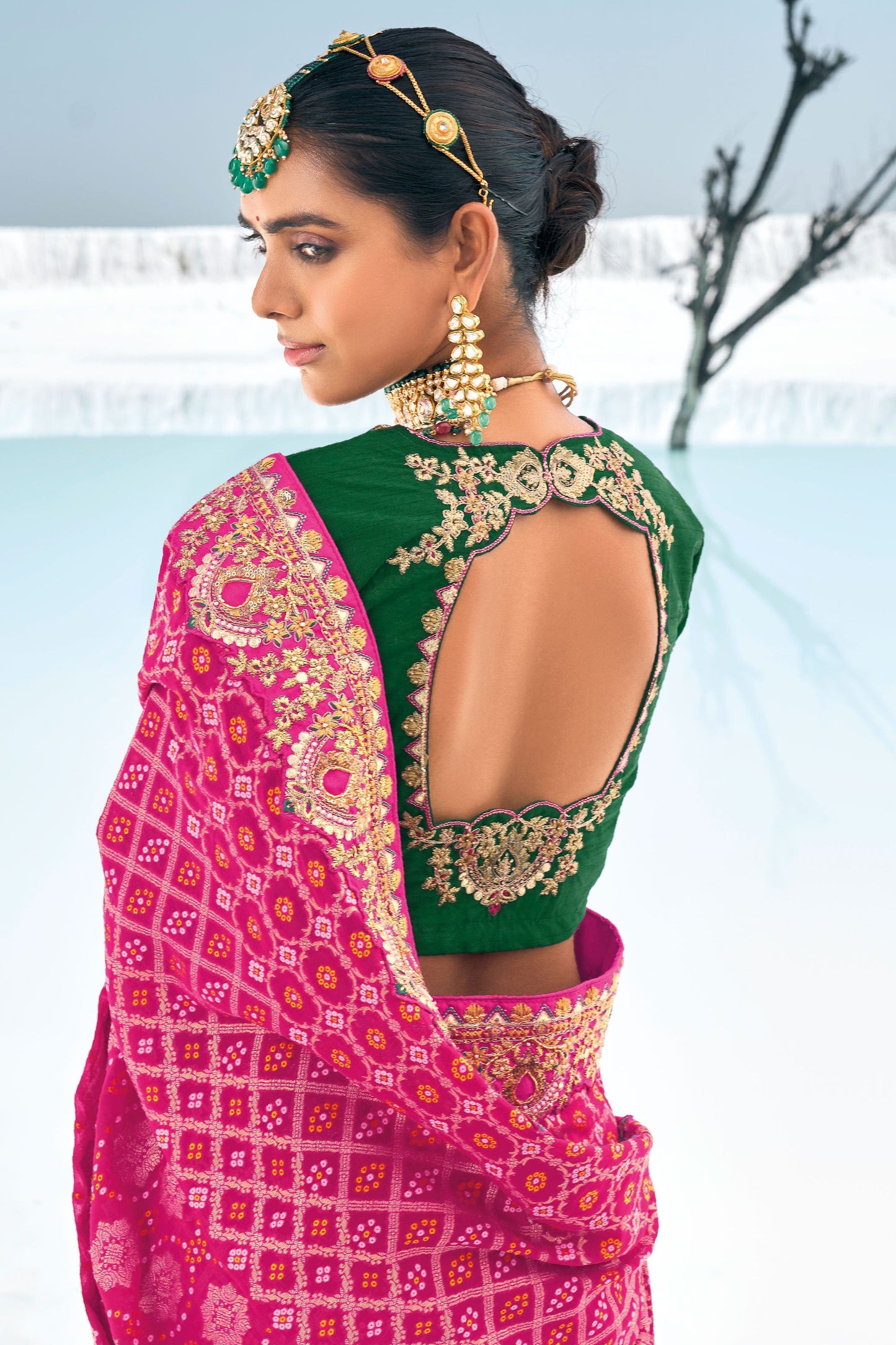 Pink Pure Georgette Patola Bandhani Fusion Saree-ZB133230_3_SareeButa.com