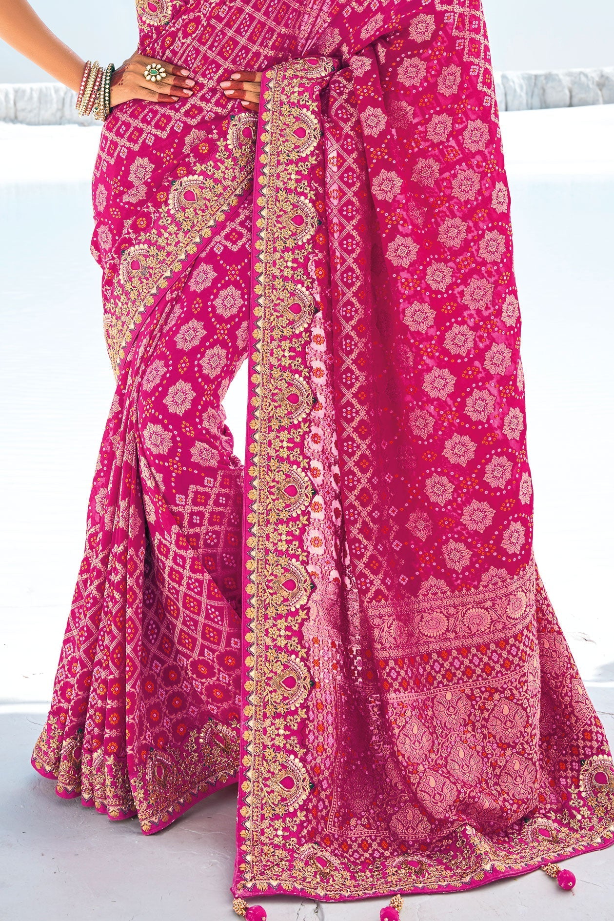 Pink Pure Georgette Patola Bandhani Fusion Saree-ZB133230_4_SareeButa.com