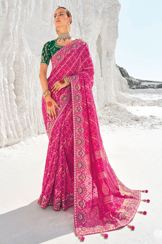 Pink Pure Georgette Patola Bandhani Fusion Saree-ZB133233_1_SareeButa.com