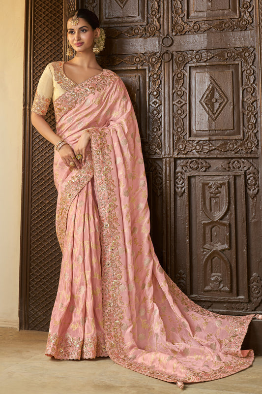 Pink Pure Tissue Silk Saree