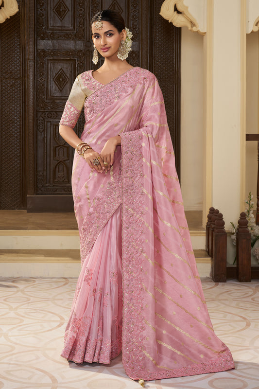 Pink Pure Tissue Silk Saree