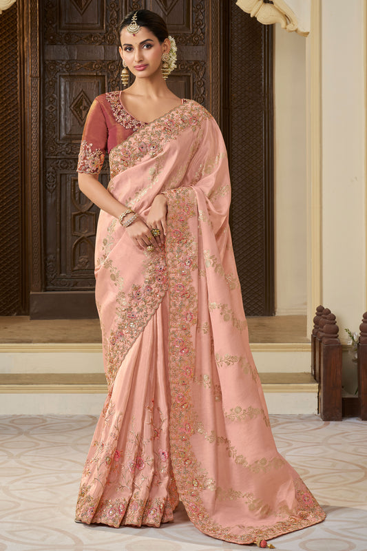 Pink Pure Tissue Silk Saree