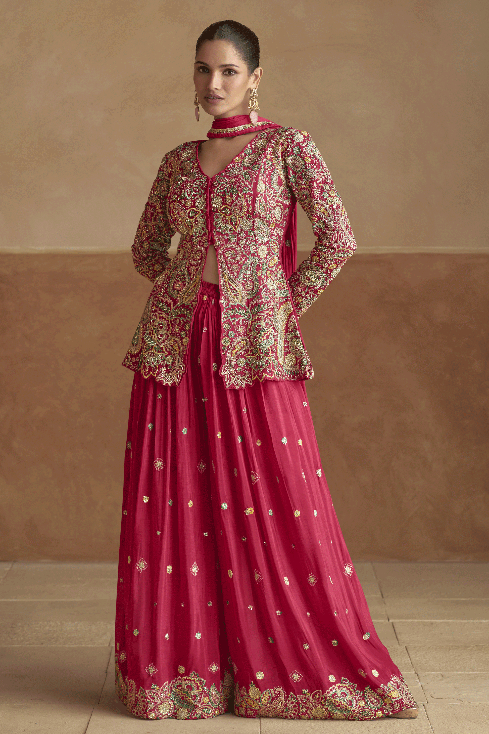 Pink Readymade Chinon Palazzo Set with Dupatta-SS892_1_SareeButa.com