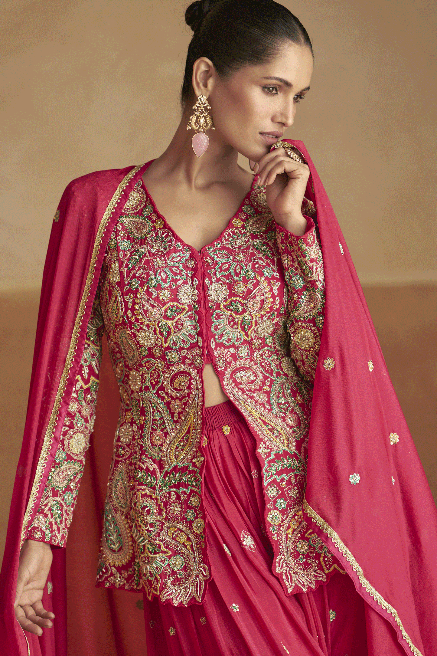Pink Readymade Chinon Palazzo Set with Dupatta-SS892_2_SareeButa.com