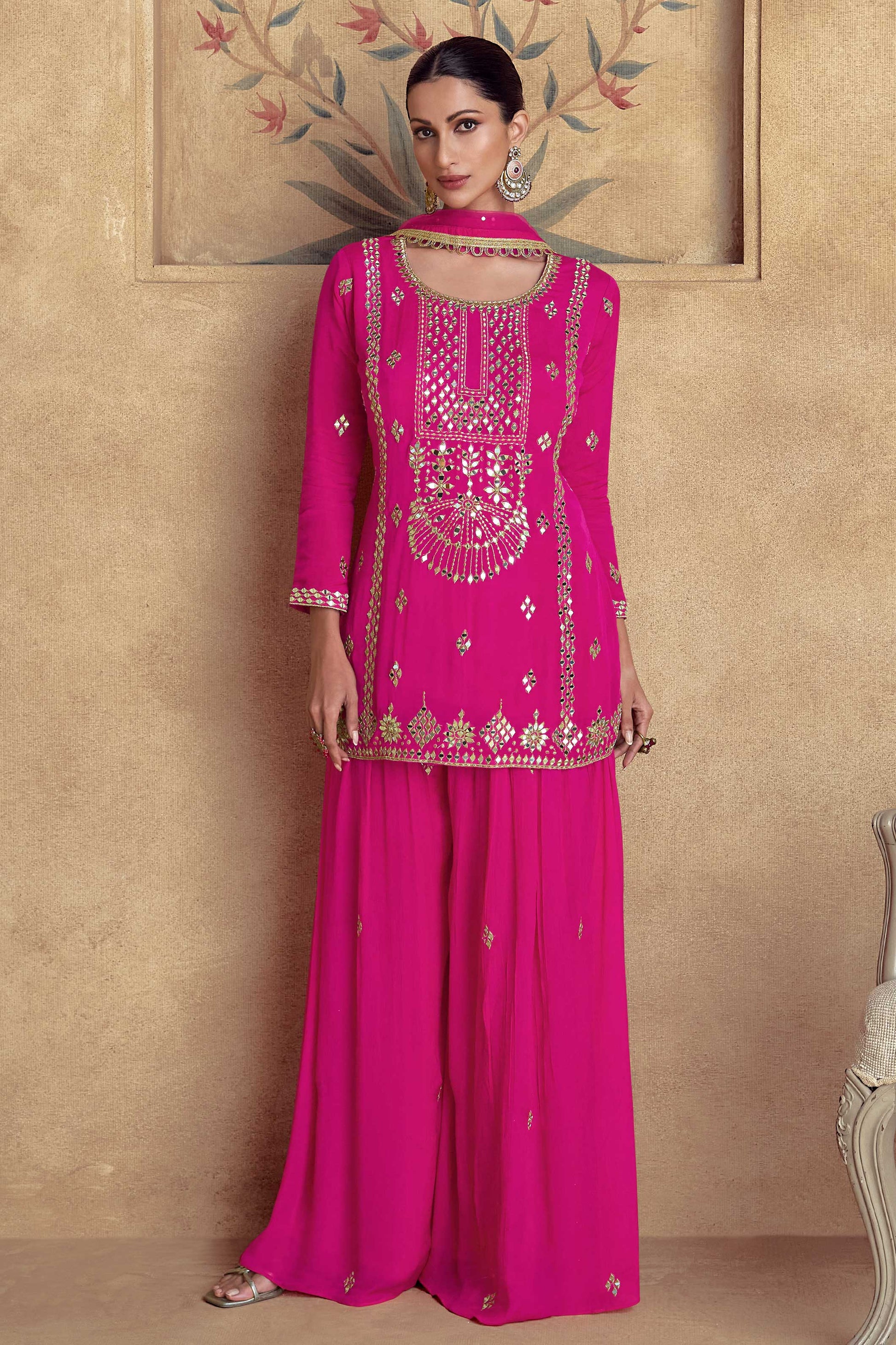 Pink Readymade Chinon Silk Palazzo Suit-SS325_1_SareeButa.com