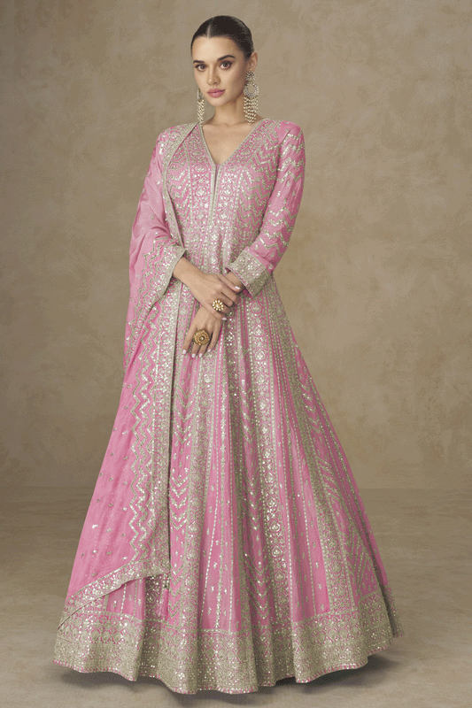 Pink Readymade Chinon Silk Gown with Dupatta-SS798_1_SareeButa.com