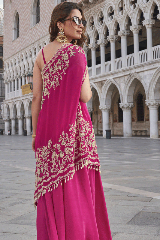 Pink Readymade Crepe One-Shoulder Palazzo Set-SS860_2_SareeButa.com
