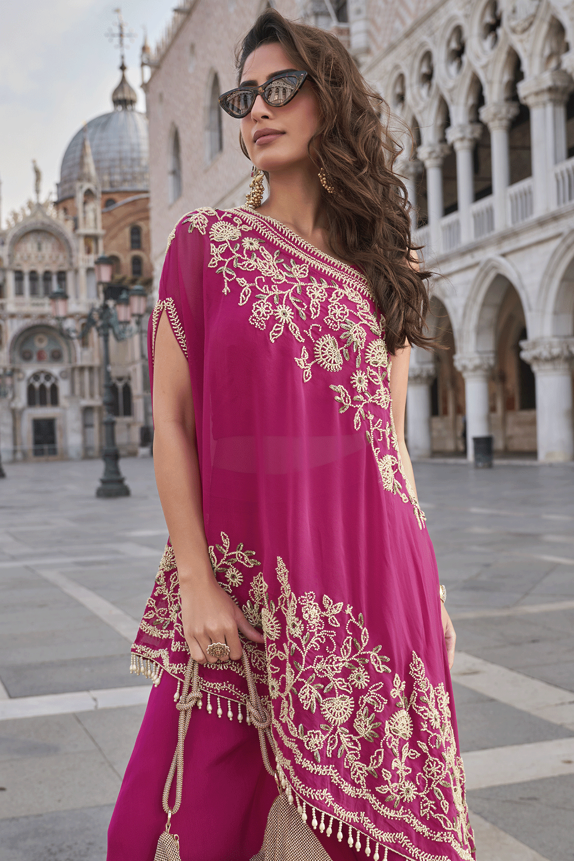 Pink Readymade Crepe One-Shoulder Palazzo Set-SS860_3_SareeButa.com