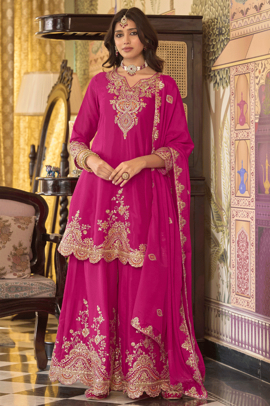 Pink Readymade Embroidered Chinon A-Line Suit-SS823_1_SareeButa.com
