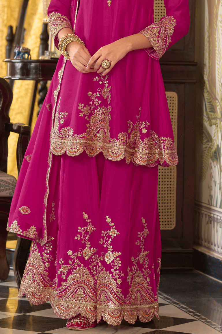 Pink Readymade Embroidered Chinon A-Line Suit-SS823_4_SareeButa.com
