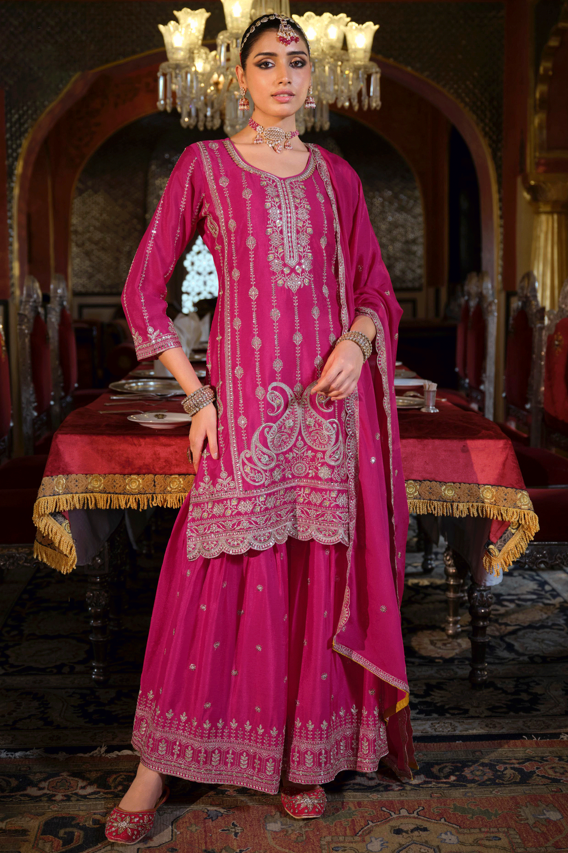 Pink Readymade Embroidered Chinon Palazzo Suit-SS821_1_SareeButa.com