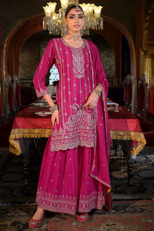Pink Readymade Embroidered Chinon Palazzo Suit-SS821_1_SareeButa.com