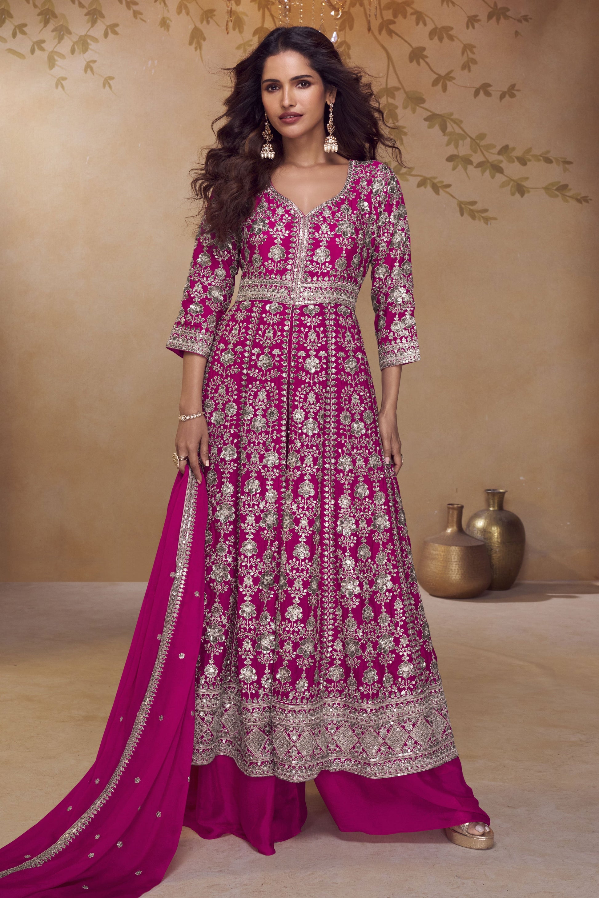 Pink Readymade Embroidered Chinon Palazzo Suit-SS845_1_SareeButa.com