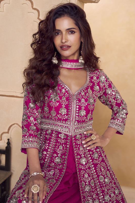 Pink Readymade Embroidered Chinon Palazzo Suit-SS845_2_SareeButa.com