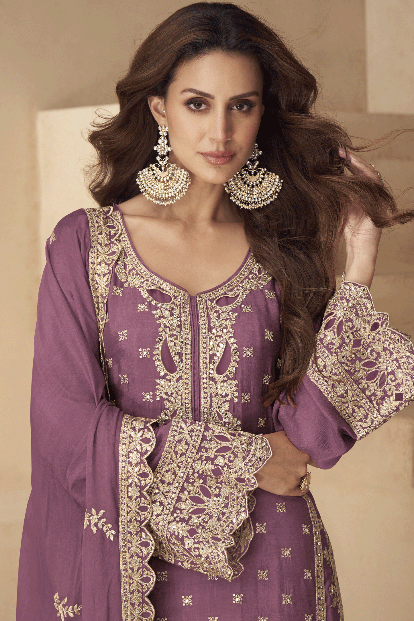 Pink Readymade Embroidered Chinon Palazzo Suit-SS906_2_SareeButa.com