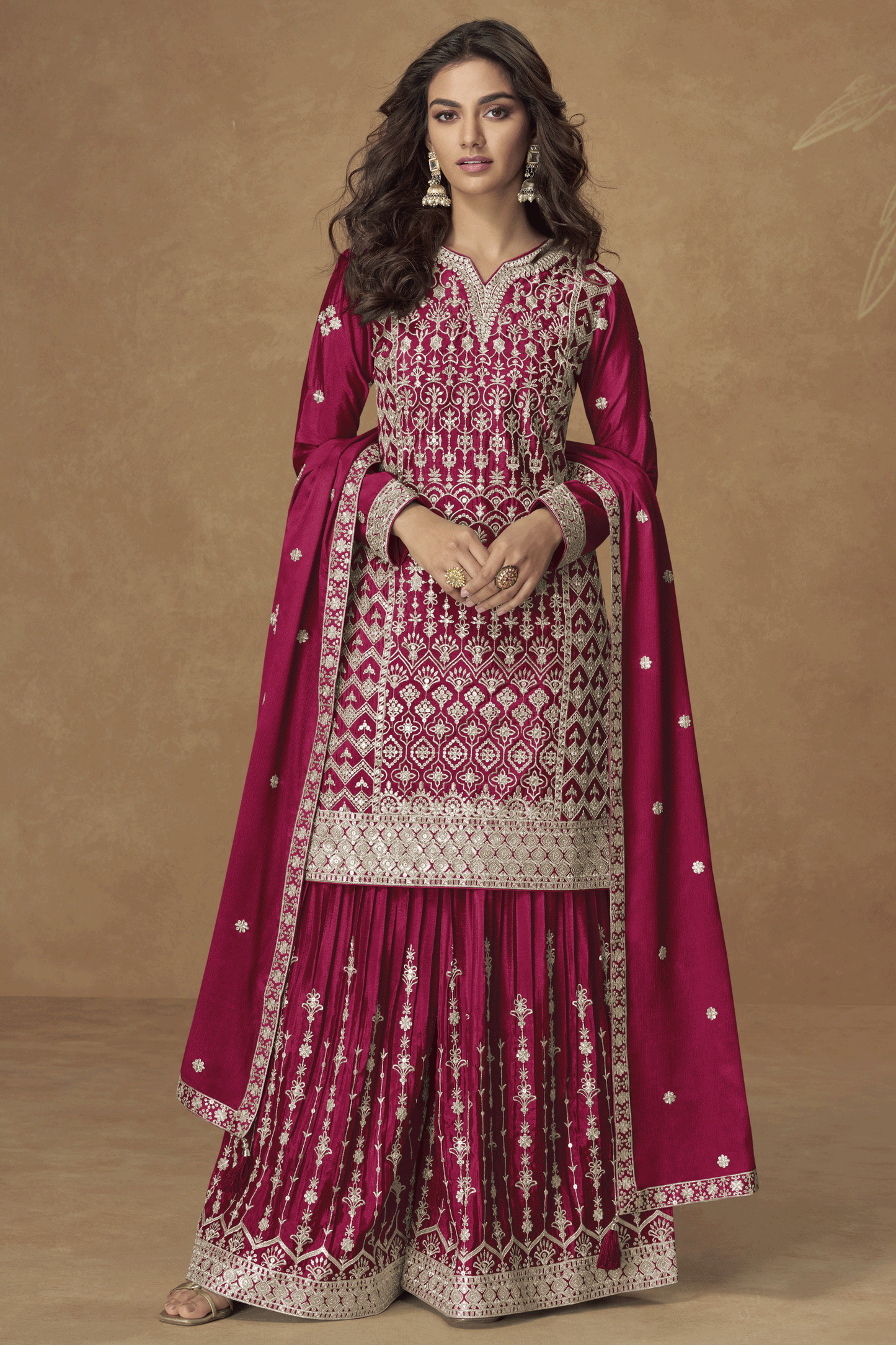 Pink Readymade Embroidered Chinon Silk Palazzo Suit-SS848_1_SareeButa.com