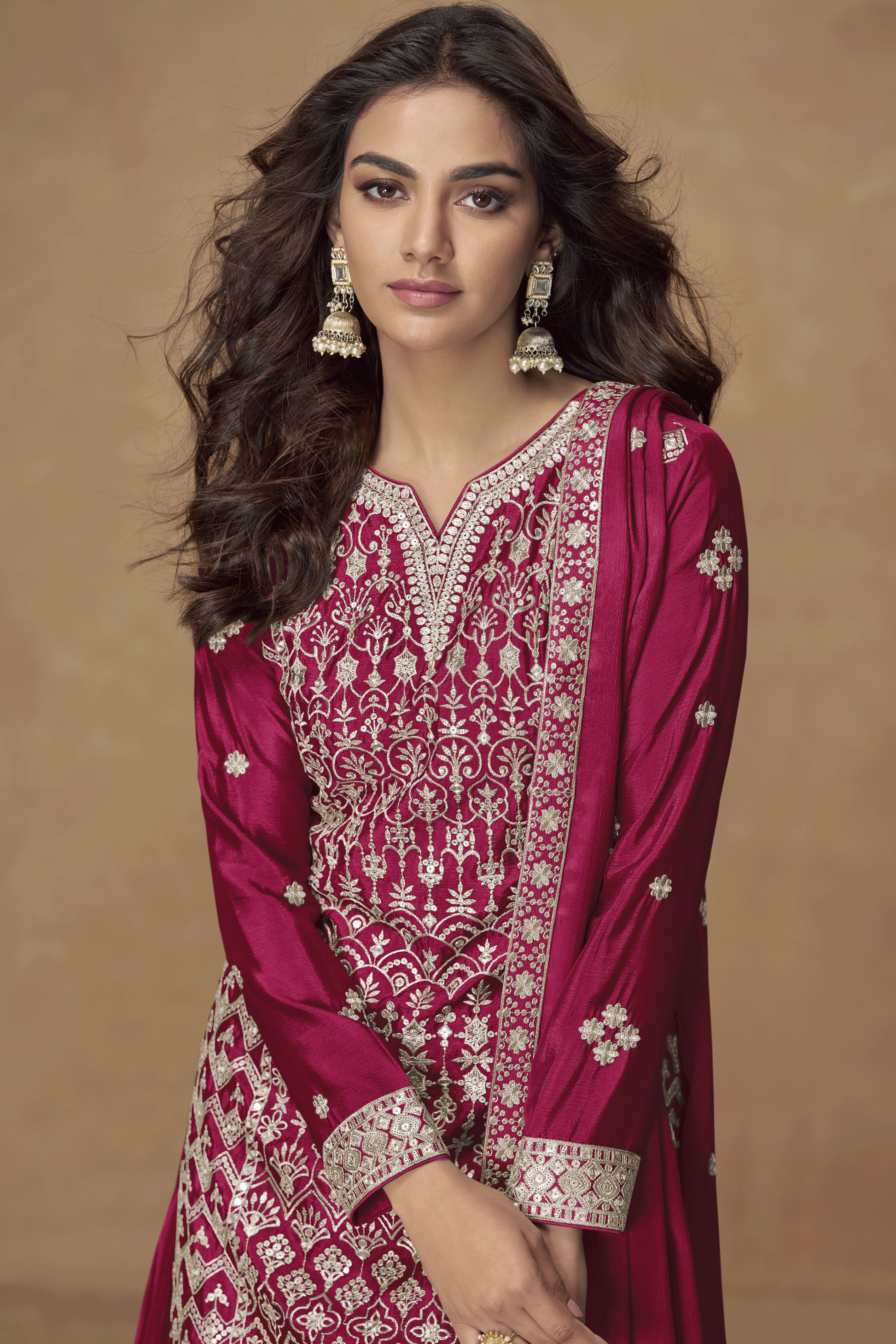 Pink Readymade Embroidered Chinon Silk Palazzo Suit-SS848_2_SareeButa.com