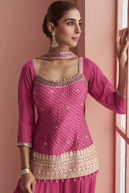 Pink Readymade Embroidered Chinon Silk Palazzo Suit-SS886_2_SareeButa.com