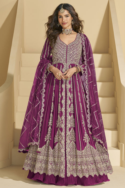 Pink Readymade Embroidered Chinon Silk Skirt Suit-SS829_1_SareeButa.com