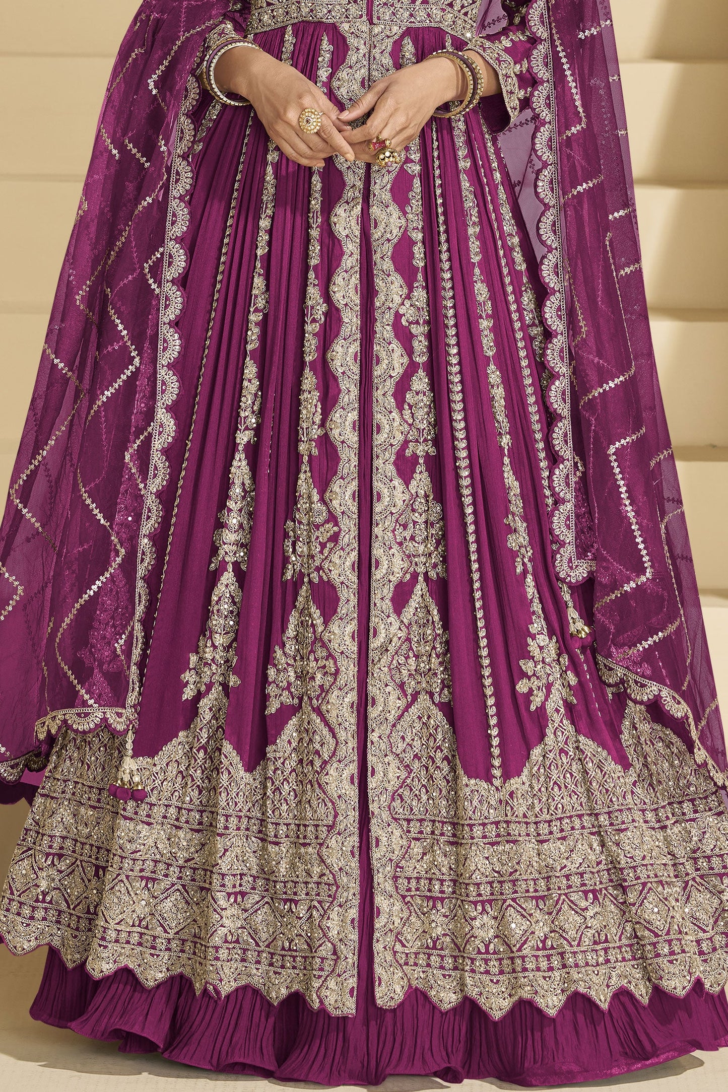 Pink Readymade Embroidered Chinon Silk Skirt Suit-SS829_3_SareeButa.com