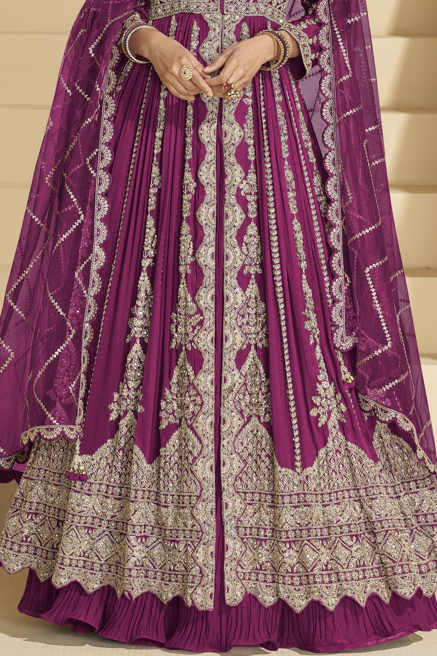 Pink Readymade Embroidered Chinon Silk Skirt Suit-SS829_3_SareeButa.com