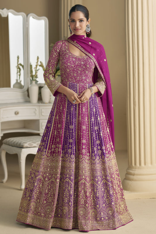 Pink Readymade Embroidered Georgette Gown with Dupatta-SS915_1_SareeButa.com
