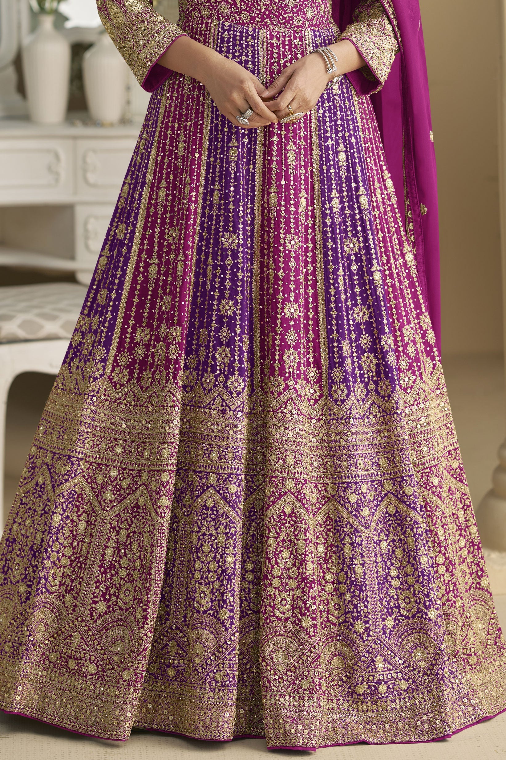 Pink Readymade Embroidered Georgette Gown with Dupatta-SS915_3_SareeButa.com