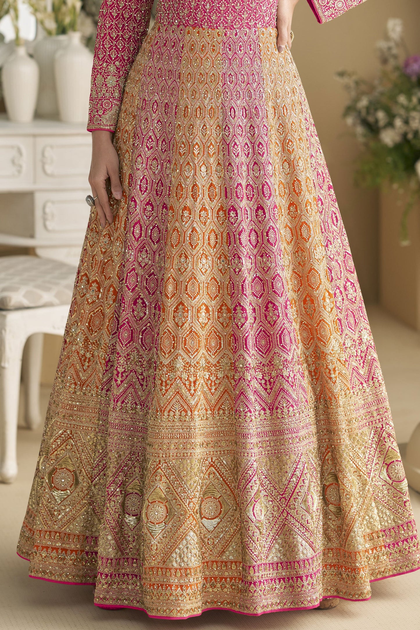 Pink Readymade Embroidered Georgette Gown with Dupatta-SS916_3_SareeButa.com