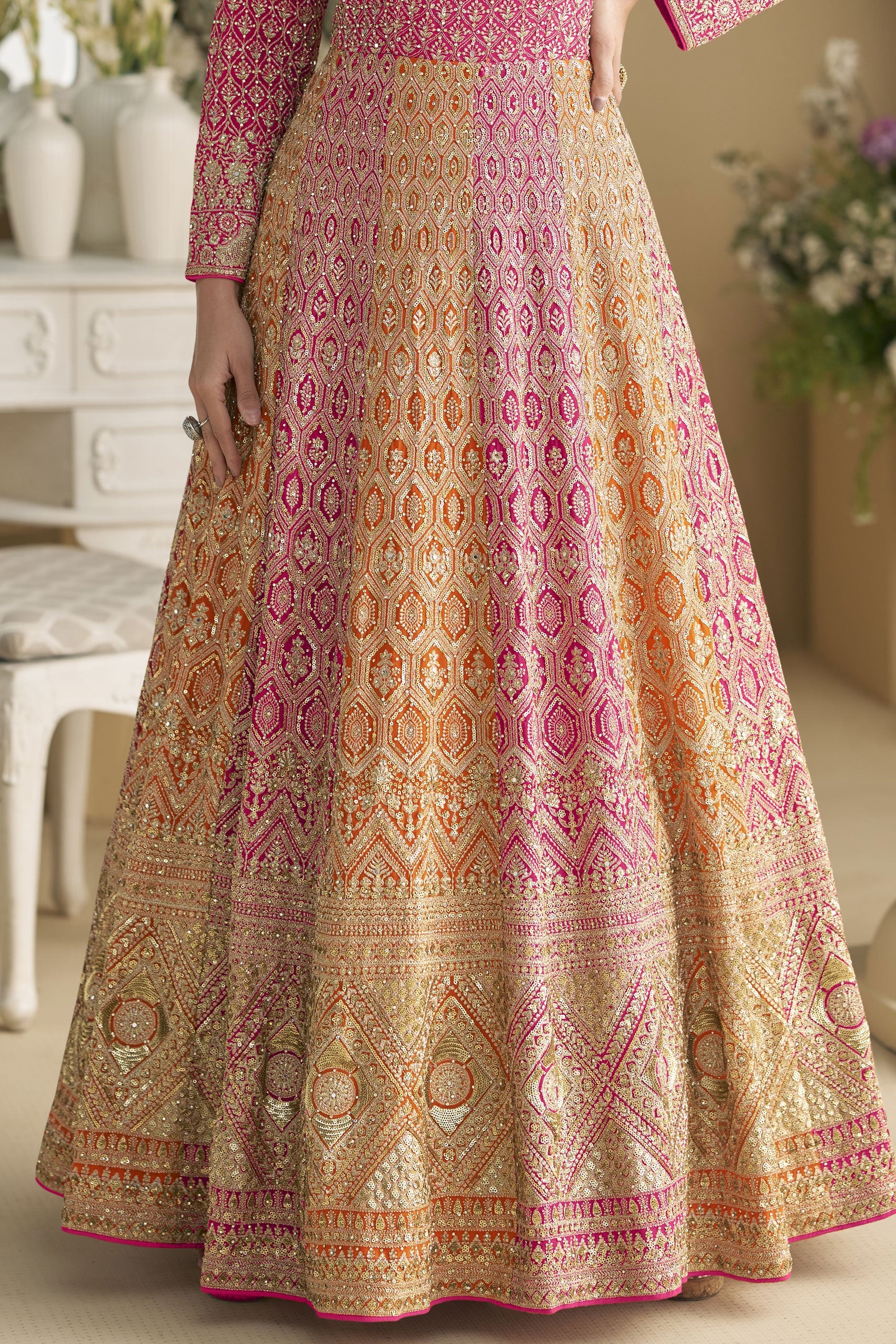 Pink Readymade Embroidered Georgette Gown with Dupatta-SS916_3_SareeButa.com