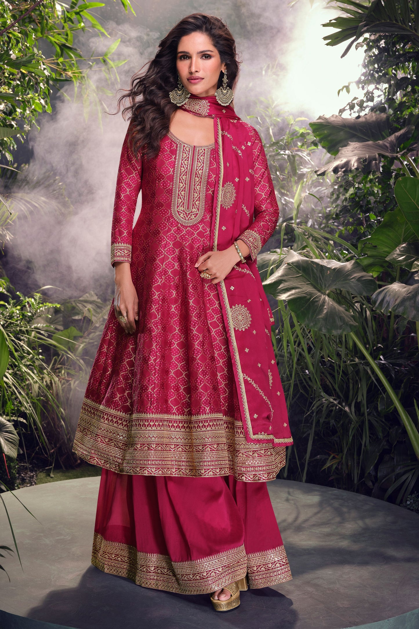 Pink Readymade Embroidered Jacquard Silk Suit-SS249_1_SareeButa.com