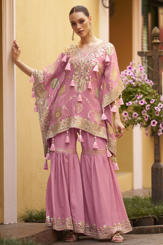 Pink Readymade Embroidered Silk Kaftan Set-SS909_1_SareeButa.com