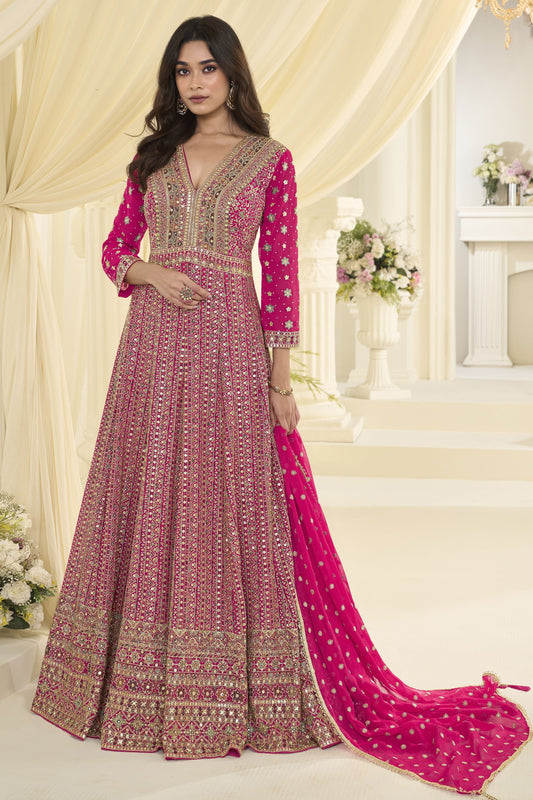 Pink Readymade Georgette Gown with Dupatta-SAR12145_1_SareeButa.com