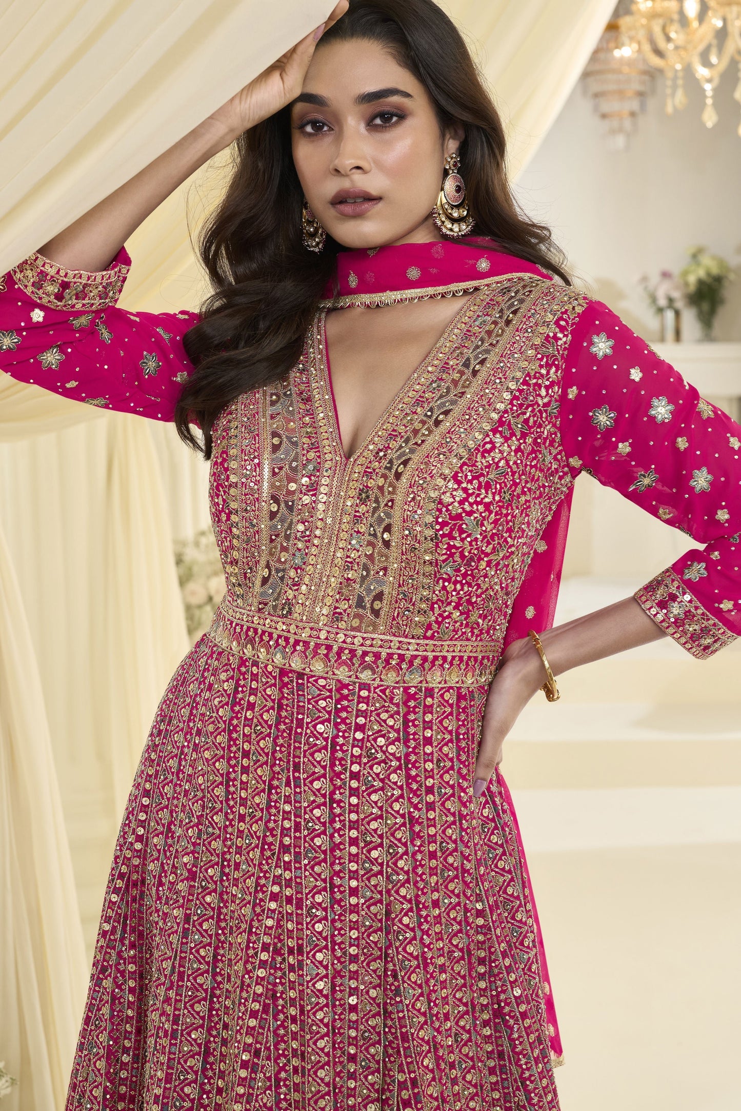 Pink Readymade Georgette Gown with Dupatta-SAR12145_2_SareeButa.com