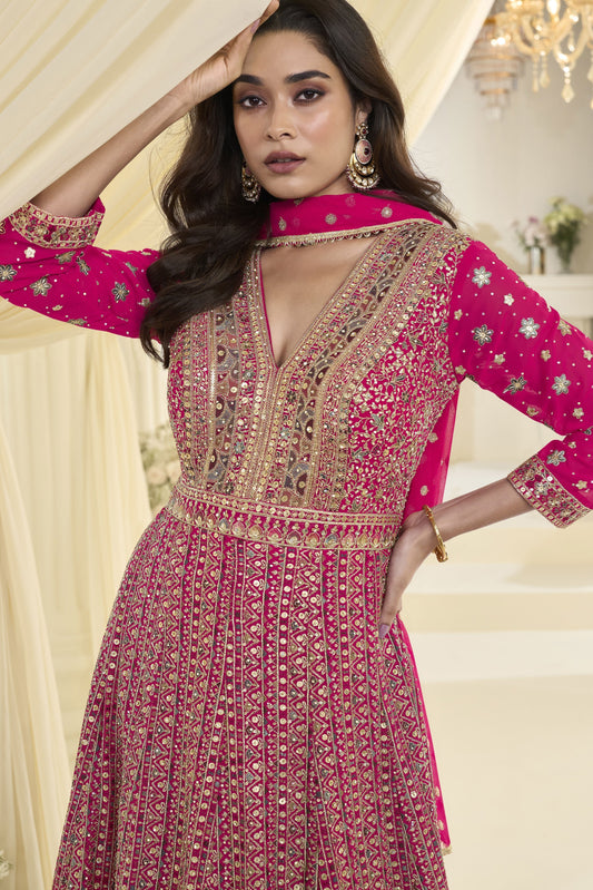 Pink Readymade Georgette Gown with Dupatta-SAR12145_2_SareeButa.com