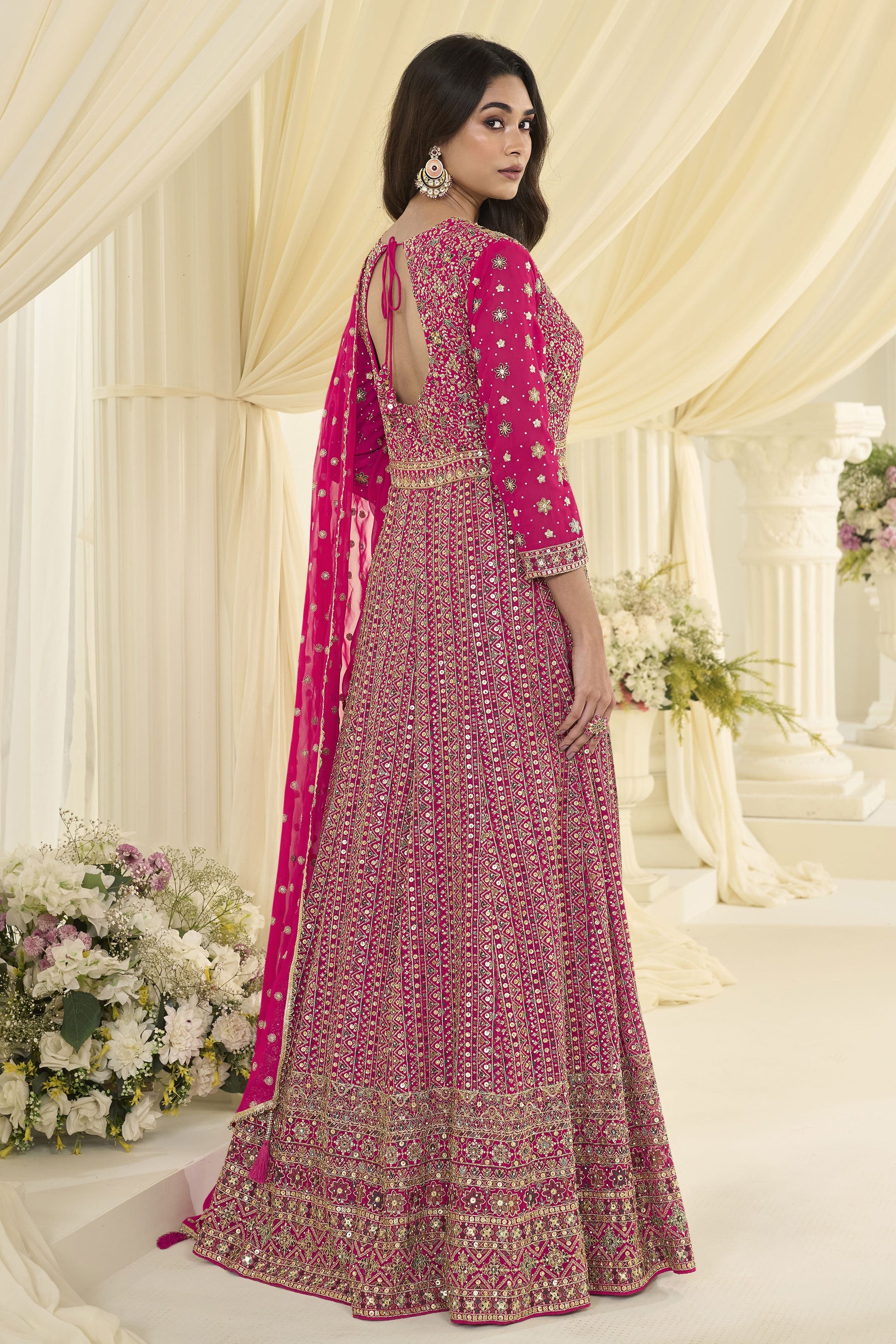 Pink Readymade Georgette Gown with Dupatta-SAR12145_3_SareeButa.com