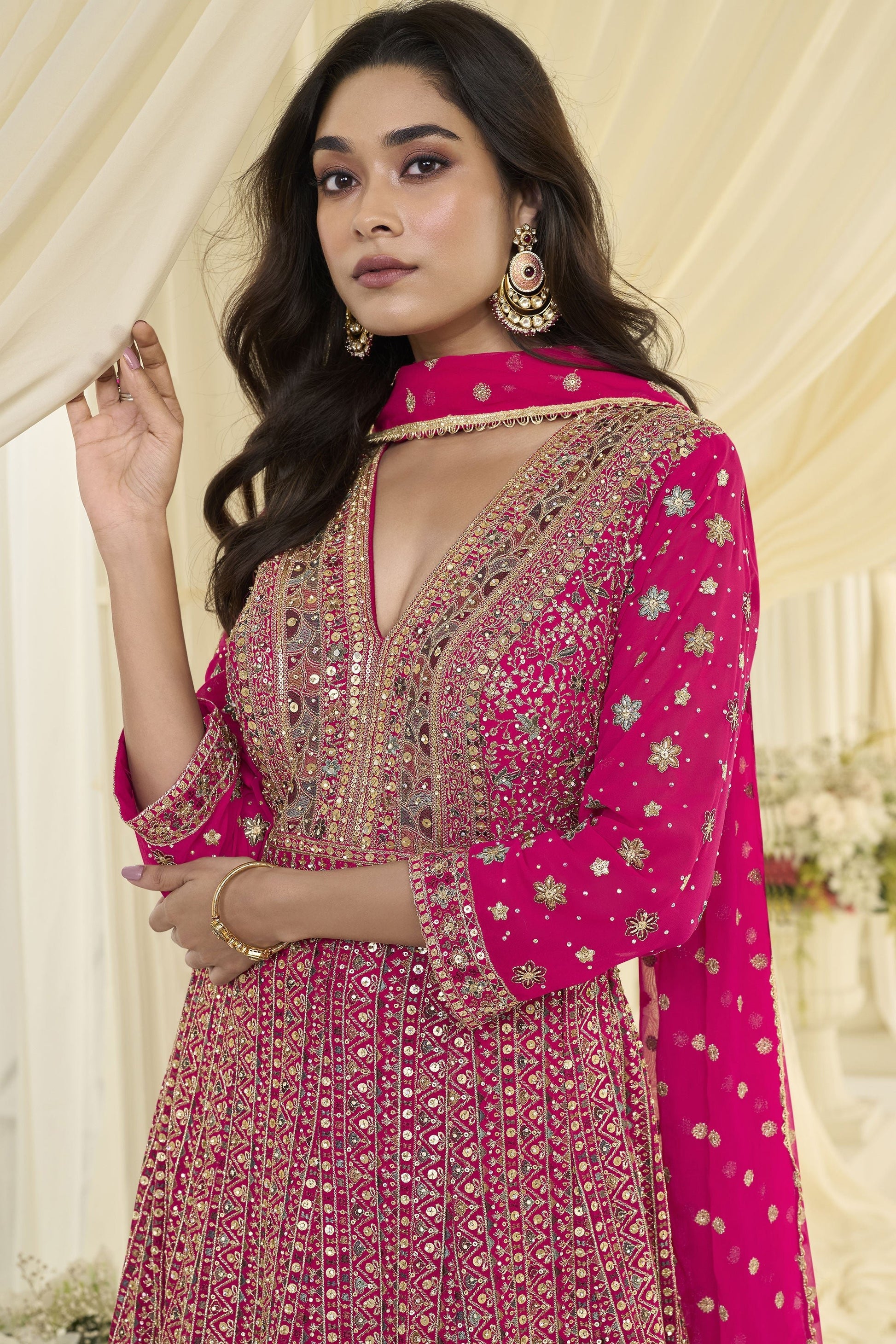 Pink Readymade Georgette Gown with Dupatta-SAR12145_4_SareeButa.com