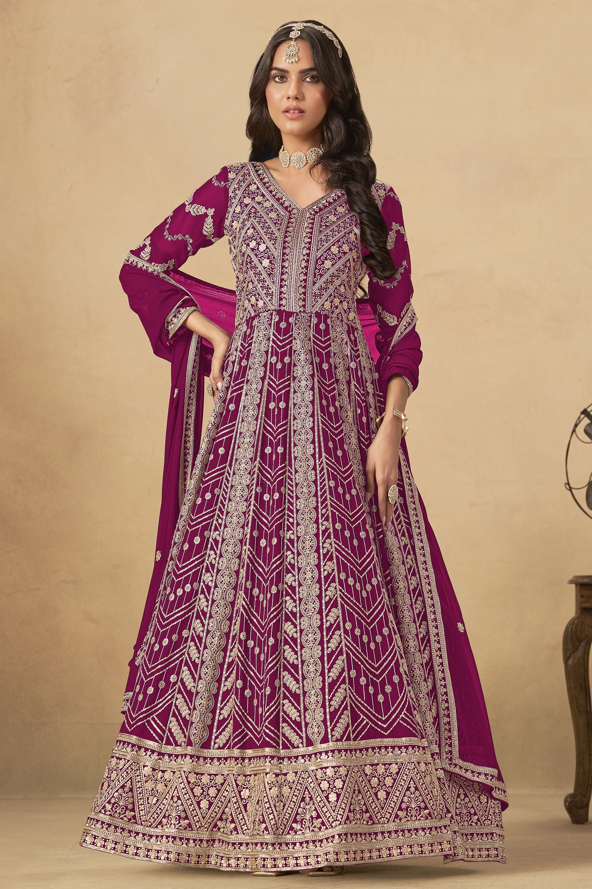 Pink Readymade Georgette Gown with Dupatta-SS535_1_SareeButa.com